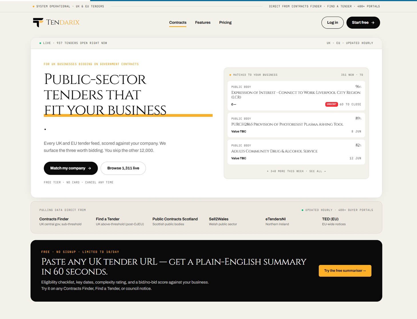 Tendarix — UK public-sector tender intelligence platform