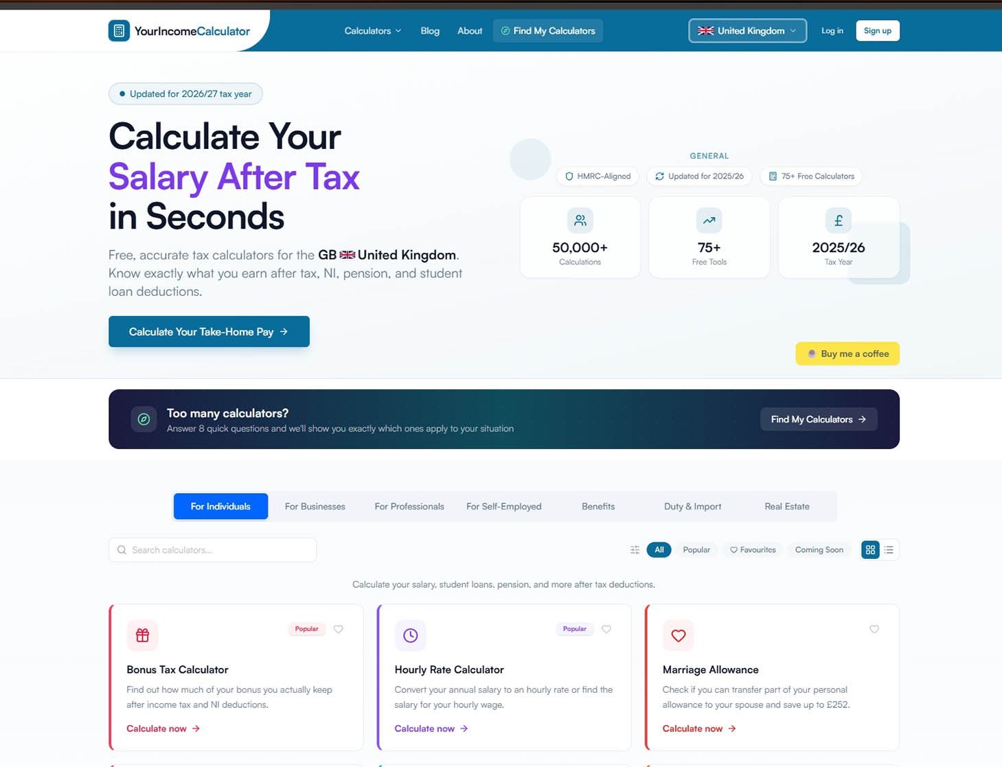 YourIncomeCalculator — free UK tax calculator platform